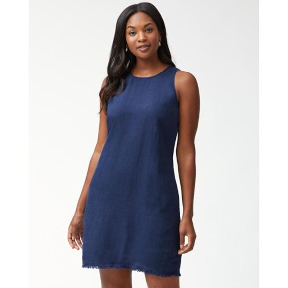 Tommy Bahama Island Navy Two Palms Linen Shift Mini Dress Size XXS 41862 - Picture 2 of 13
